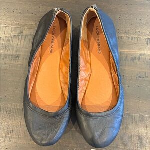 Lucky Brand Black Leather Ballet Flats with Orange Insole